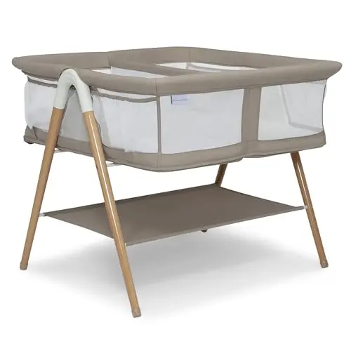 Delta Children Bondi Beechwood Twin Bassinet with mesh sides in Tan