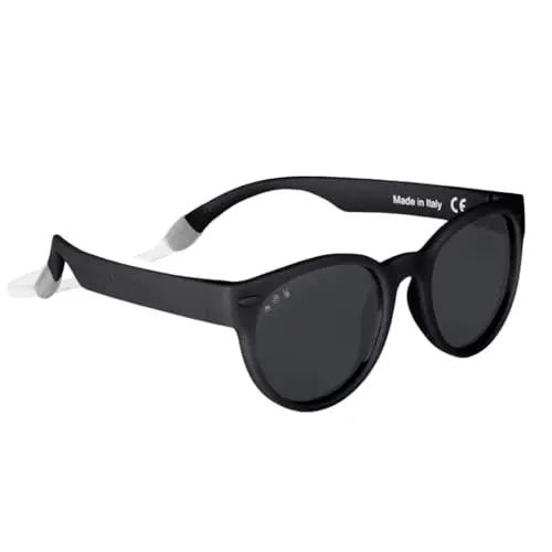 ROSHAMBO Unbreakable Toddler Sunglasses in a round black frame