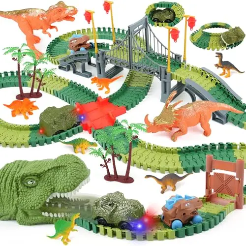 ToyFuntasy flexible dinosaur race track with cars and dinosaur models