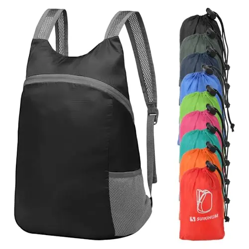 SUIKIHUM 20L Ultra Lightweight Foldable Travel Backpack in black