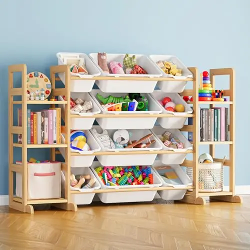 SpaceAid white toy storage organizer with 6 shelves and 12 bins