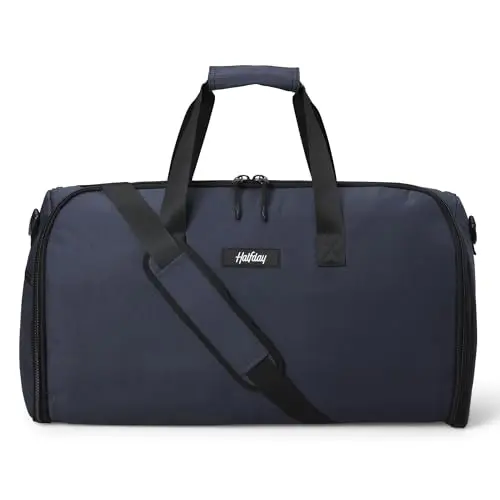 Halfday convertible duffel bag with hanging garment compartment open