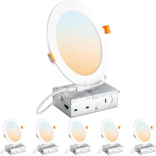 DLLT 6-pack of damp-rated slim recessed lights for kitchen and bathroom