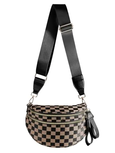 MEISEY Black and White Checkered Crossbody Bum Bag