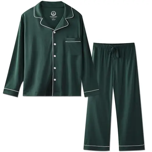 Bamboo Cool men's long sleeve button-down pajama set with a notched collar
