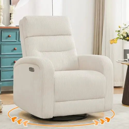 AEMEIOS Power Recliner Swivel Glider in Corduroy White