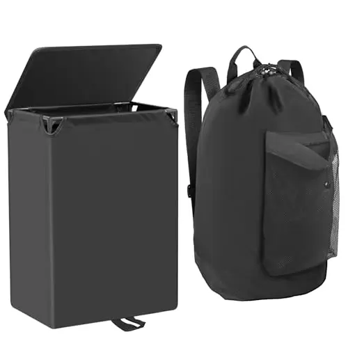 Foluck 2-in-1 laundry hamper that converts into a backpack for easy transport.