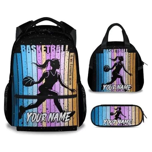 UNIKITTY Basketball-themed personalized backpack set with lunch box for kids