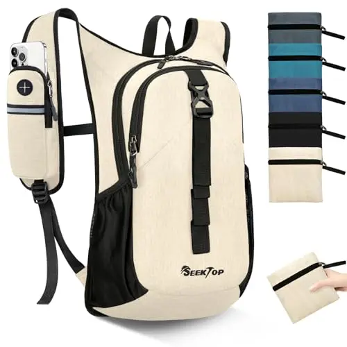 Seektop 15L Small Hiking Backpack with phone pocket in beige