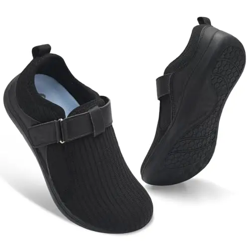 Spesoul women's adjustable strap walking shoe in black