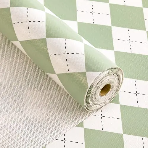 MIAONET sage green checkered pattern non-slip shelf liner roll