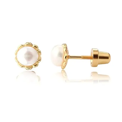Cherished Moments 14k gold plated over sterling silver cultured pearl screw-back earrings for babies