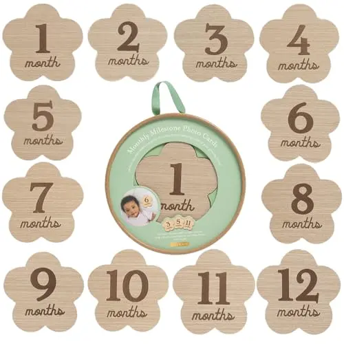 Kate & Milo wooden flower-shaped baby milestone discs for monthly photos