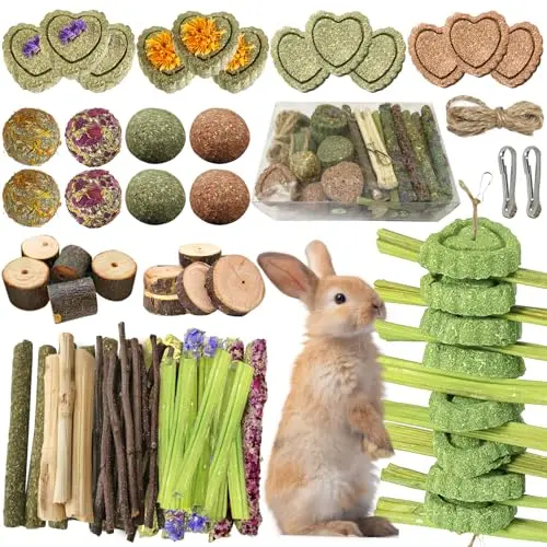 TYOTRBS 68-piece DIY rabbit chew toy set with papaya stem blend