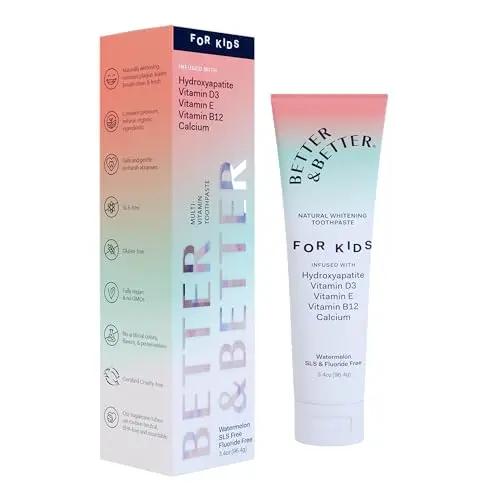 Better & Better kids toothpaste tube with hydroxyapatite and vitamins, watermelon flavor
