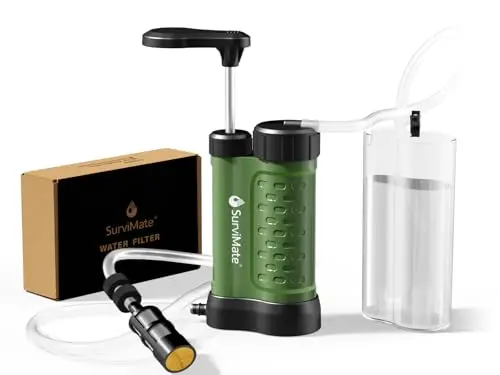 SurviMate hand pump water filter system with hoses