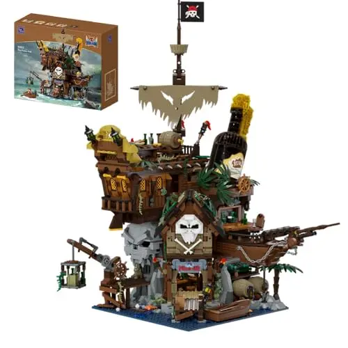 Pantasy Pirate Pub building block set showing a multi-layer shipwreck tavern with pirate figures