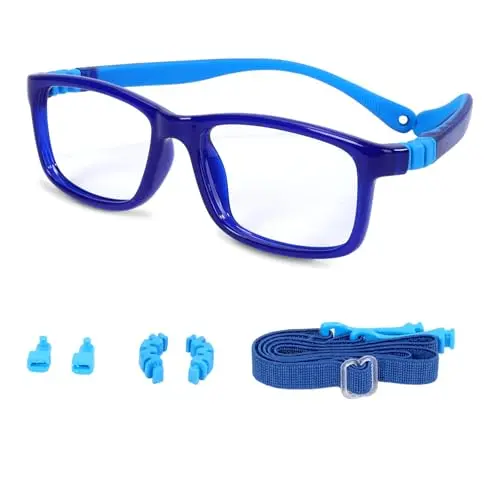 BiBiBear Kids Glasses with a blue unbreakable TR90 frame