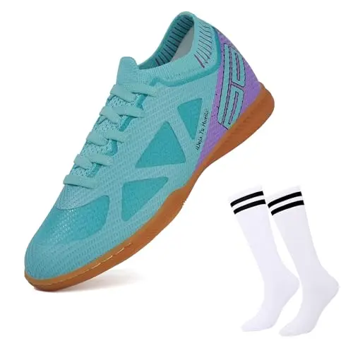 brooman kids futsal indoor soccer shoes and matching socks set in green