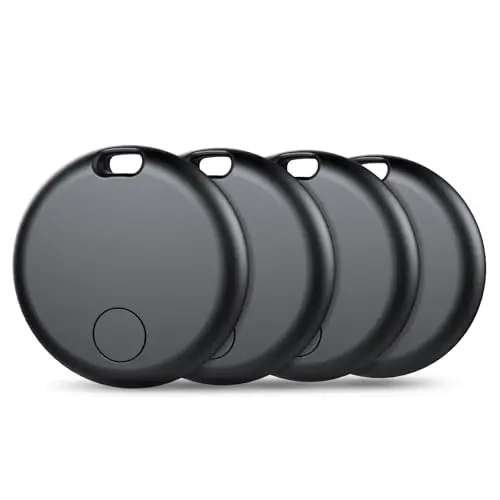 aowoka mini air tracker tags in various colors next to a suitcase.
