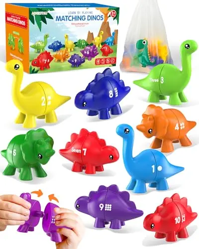 Set of 10 colorful double-sided number dinosaur toys