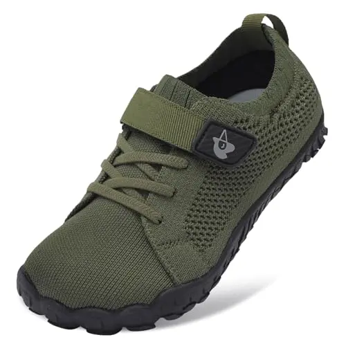 LeIsfIt kids anti-slip hiking barefoot shoes in army green