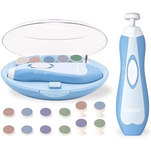 Fansidi Baby Electric Nail File with multiple grinding heads in a sky blue color