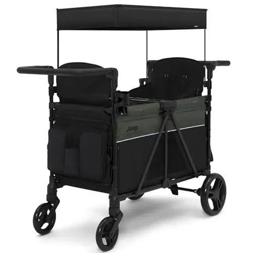 Jeep Wrangler Deluxe 4-seater stroller wagon in black and green