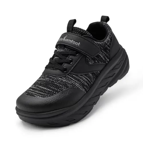 ORTHO FIT Kids Arch Support Orthopedic Wide Walking Shoes in Black