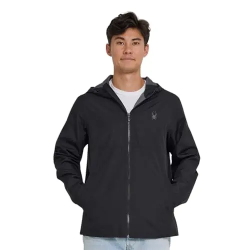 Spyder Men's Packable Rain Jacket folded into its pocket