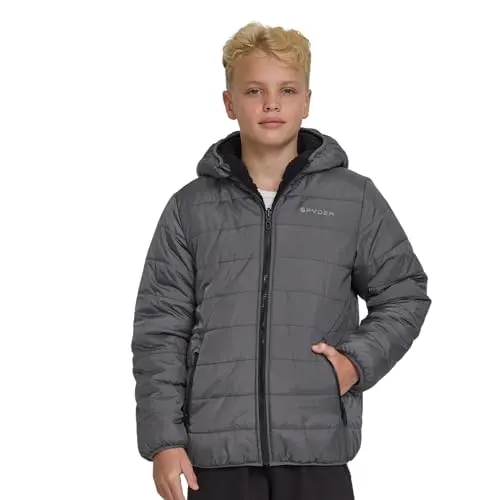 Spyder boys reversible puffer jacket showing two different colors