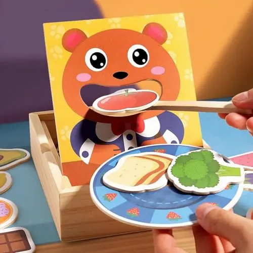 YECHISY wooden bear feeding toy with play food and spoon