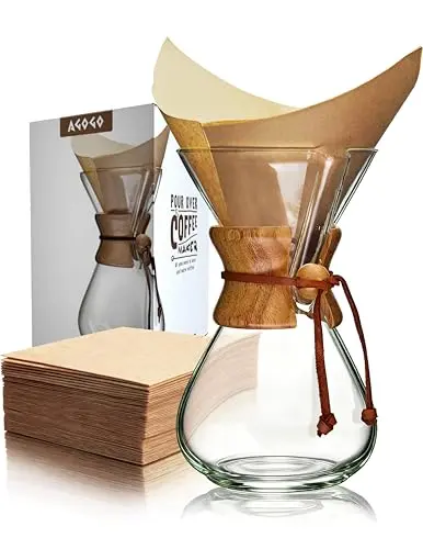 AGOGO Pour Over Coffee Maker with glass carafe and stainless steel filter