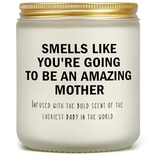 CINGUE white jar candle with a funny label about motherhood.