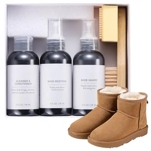 Suede shoe care kit with cleaner, protector spray, brush, and eraser