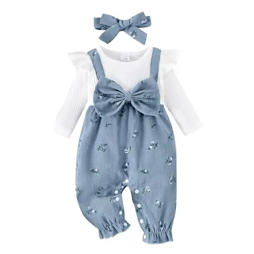 YINGISFITM newborn baby girl floral bubble romper jumpsuit
