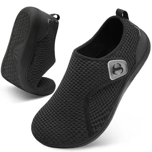 SCURTAIN black barefoot walking shoes with adjustable straps for wide feet