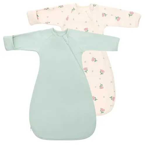 Knirose transitional swaddle sack with mitten cuffs for a newborn