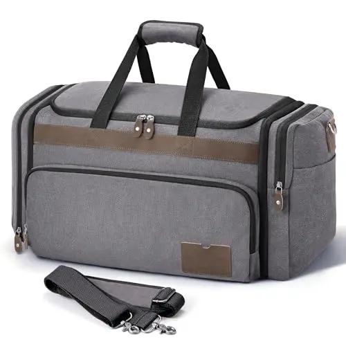 SHOWKOO dark gray duffel bag with multiple compartments and a shoe pocket