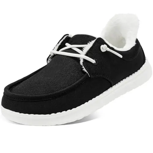 STQ black and white fur-lined orthopedic loafers with arch support