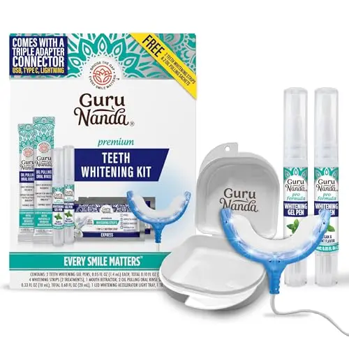 GuruNanda Premium Teeth Whitening Kit with wired LED light and pen