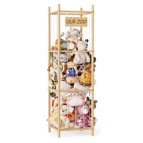 SpaceAid natural wood stuffed animal storage cage organizer