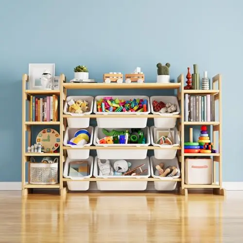 SpaceAid white toy storage organizer with 9 shelves and 9 bins
