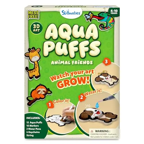 Skillmatics 3D Aqua Puffs Art Kit with animal shapes, markers, and water pens