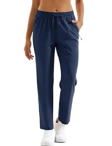 MAGCOMSEN women's straight-leg quick-dry travel pants in navy blue.