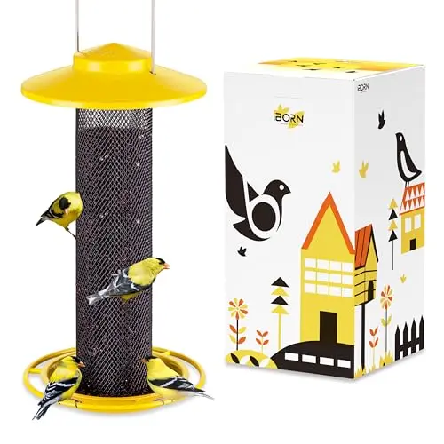 iBorn mesh tube finch feeder with large extended roof and tray