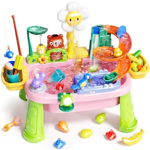 Pupu Pig Water Table Play Sink Toys with 360 sunflower shower head and color-changing cups