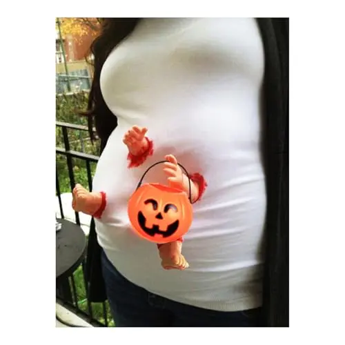 Deborg DIY Funny Pregnant Belly Costume Kit with baby hands and pumpkin bucket