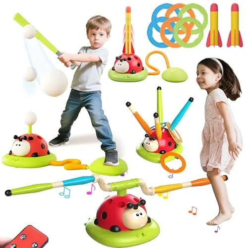 Engfa 4-in-1 ladybug toy with jump pole, baseball bat, and rockets