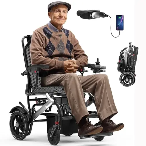 JUSTHERO lightweight foldable electric wheelchair in red